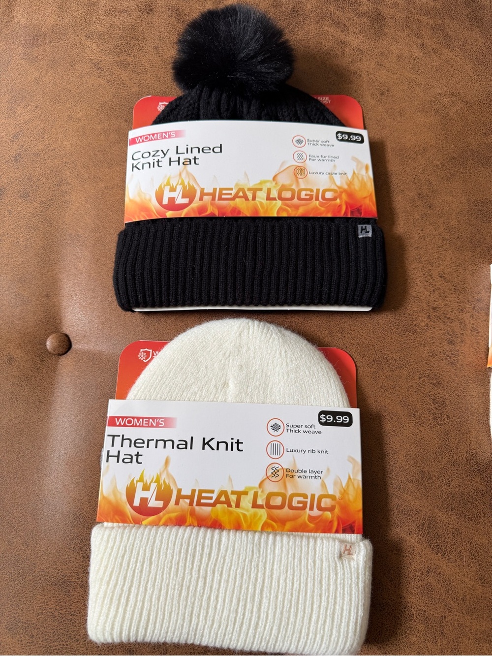 Women's Cozy Knit Hat Set — Black Pom & Cream Thermal